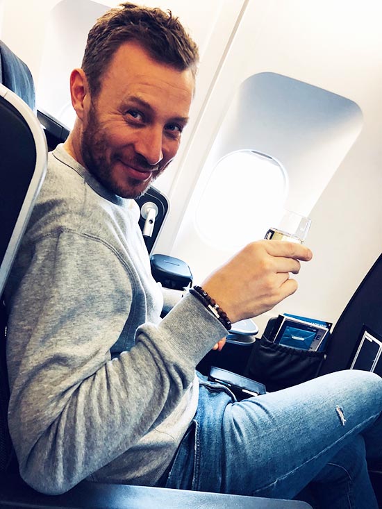 Business class på vei til New York